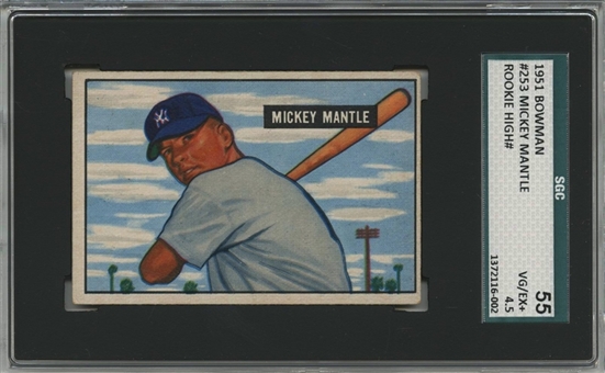 1951 Bowman #253 Mickey Mantle Rookie Card - SGC 55 VG/EX+ 4.5